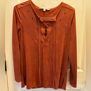 Studio M; size Small; orange long sleeve blouse; super soft